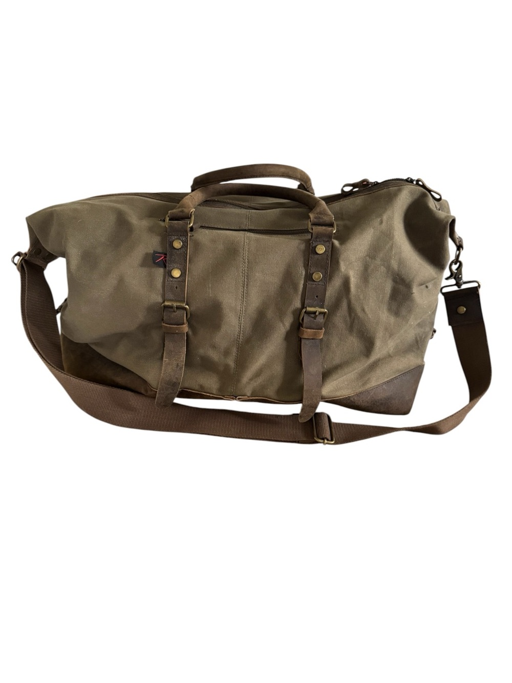 Rothco Extended Weekender bag Canvas and Leather Travel Duffle Bag - Olive drab